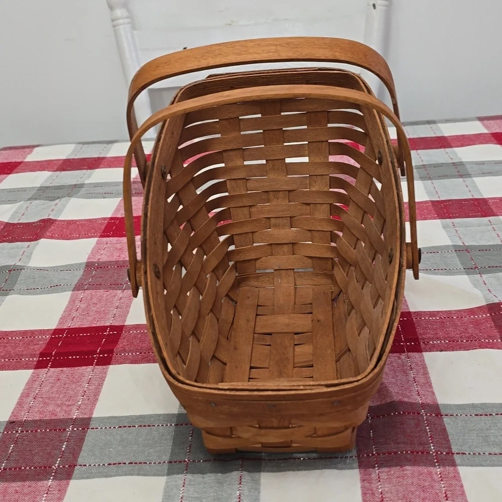 Vintage 1993 Signed Longaberger Angled Fruit Wine Basket Double Swing Handles